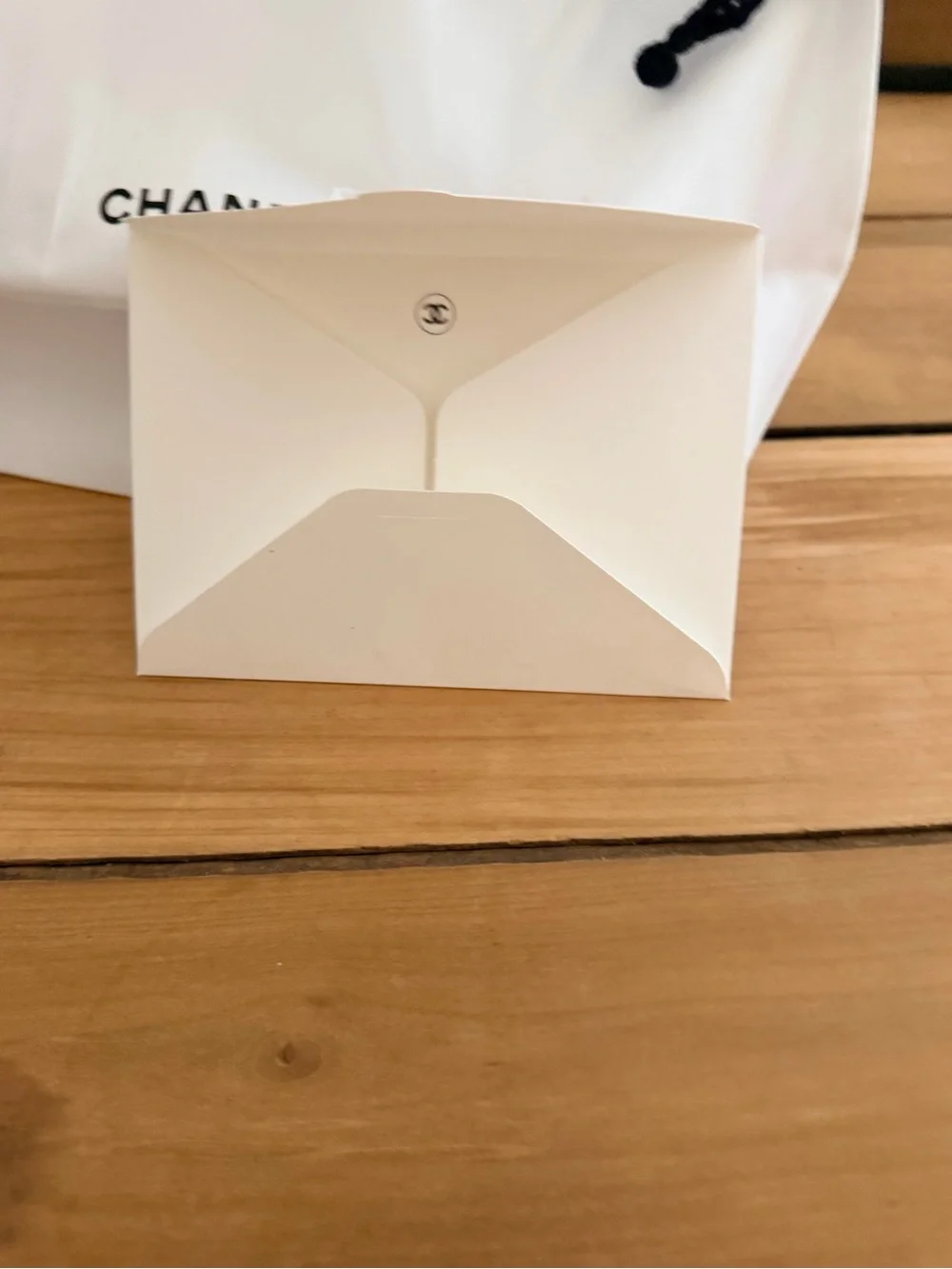 CHANEL White Drawstring Dust Bag with Black Cord and White Envelope